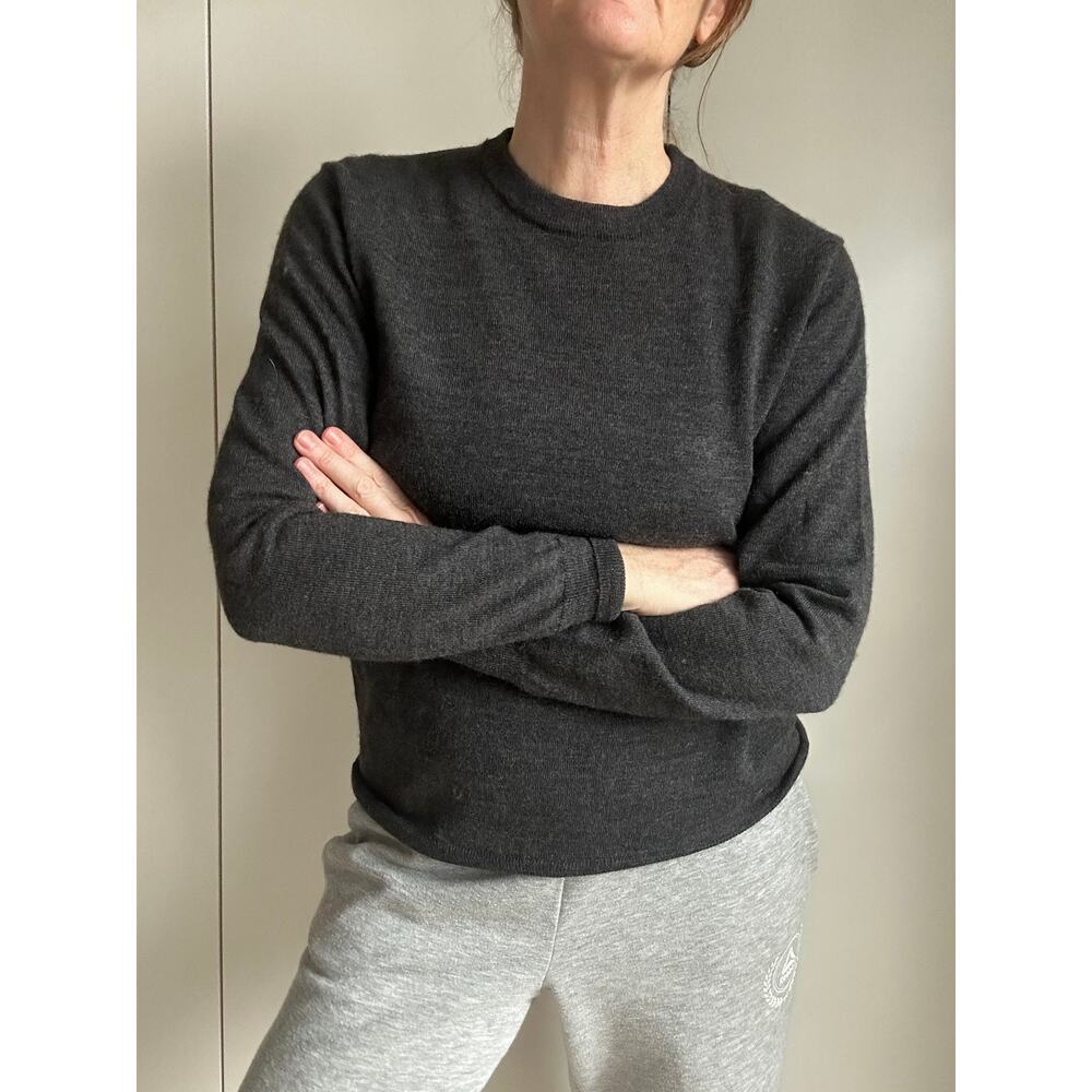 Men's Merino Wool Sweater Size Small Gray Classic Minimalist Lightweight Slim